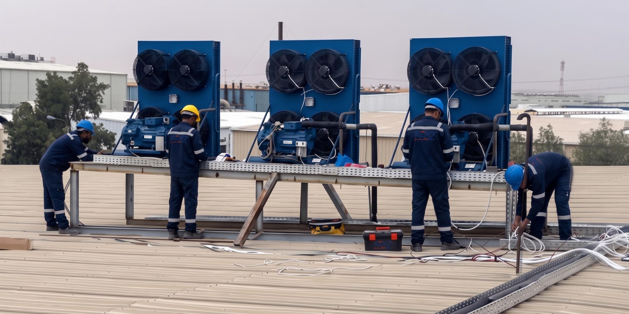 Large scale commercial HVAC and industrial refrigeration cooling towers installation in Saudi Arabia
