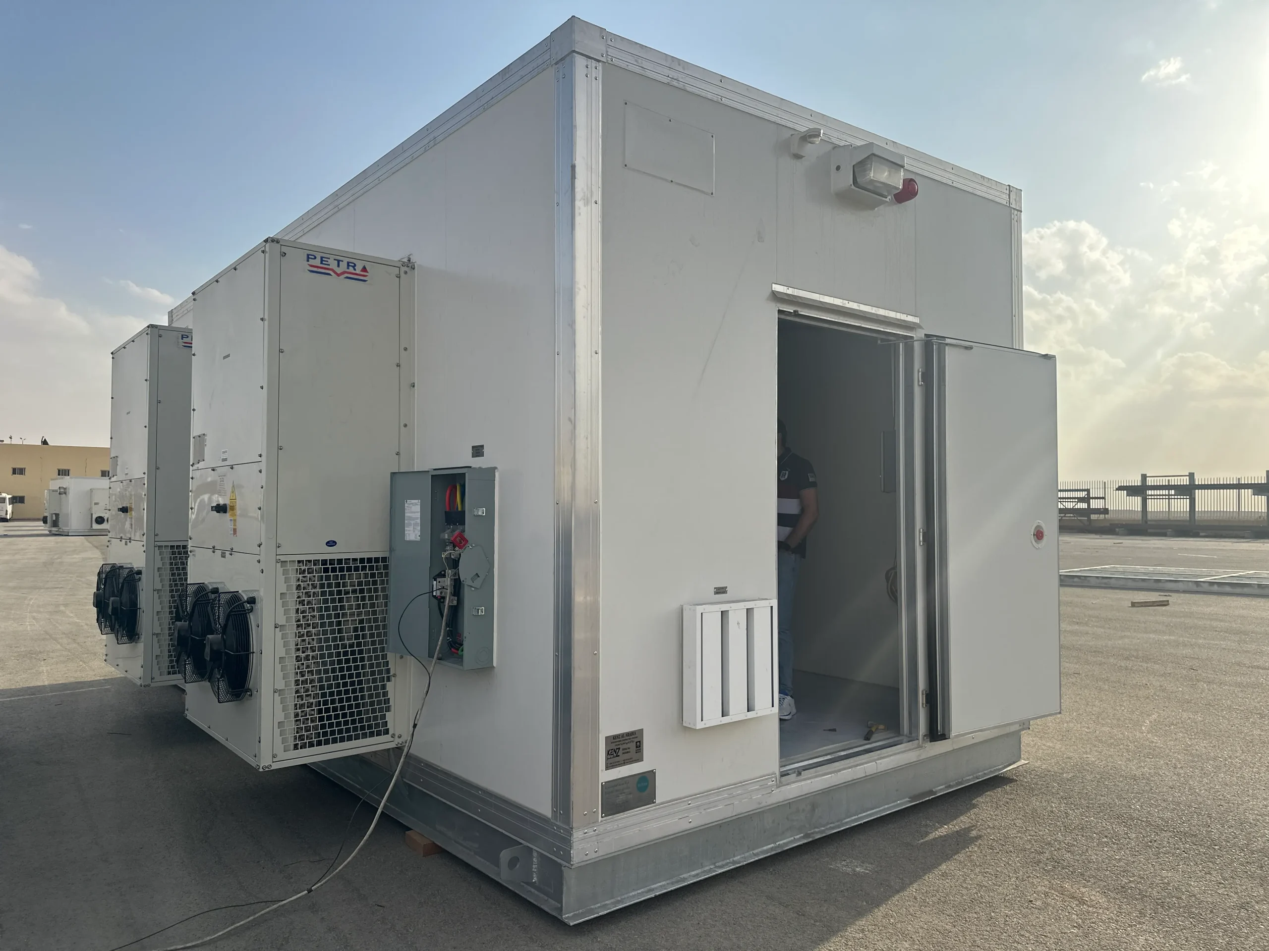 Large scale telecom shelter with integrated Petra HVAC cooling units